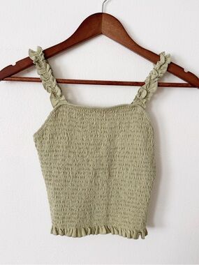 SO Sage Green Smocked Ruffle Strap Tank medium